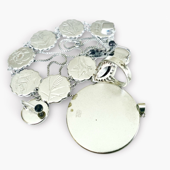 Vintage Amita Japan Damascene Jewelry Set Lot Black Silver Sterling Parure - Picture 6 of 9